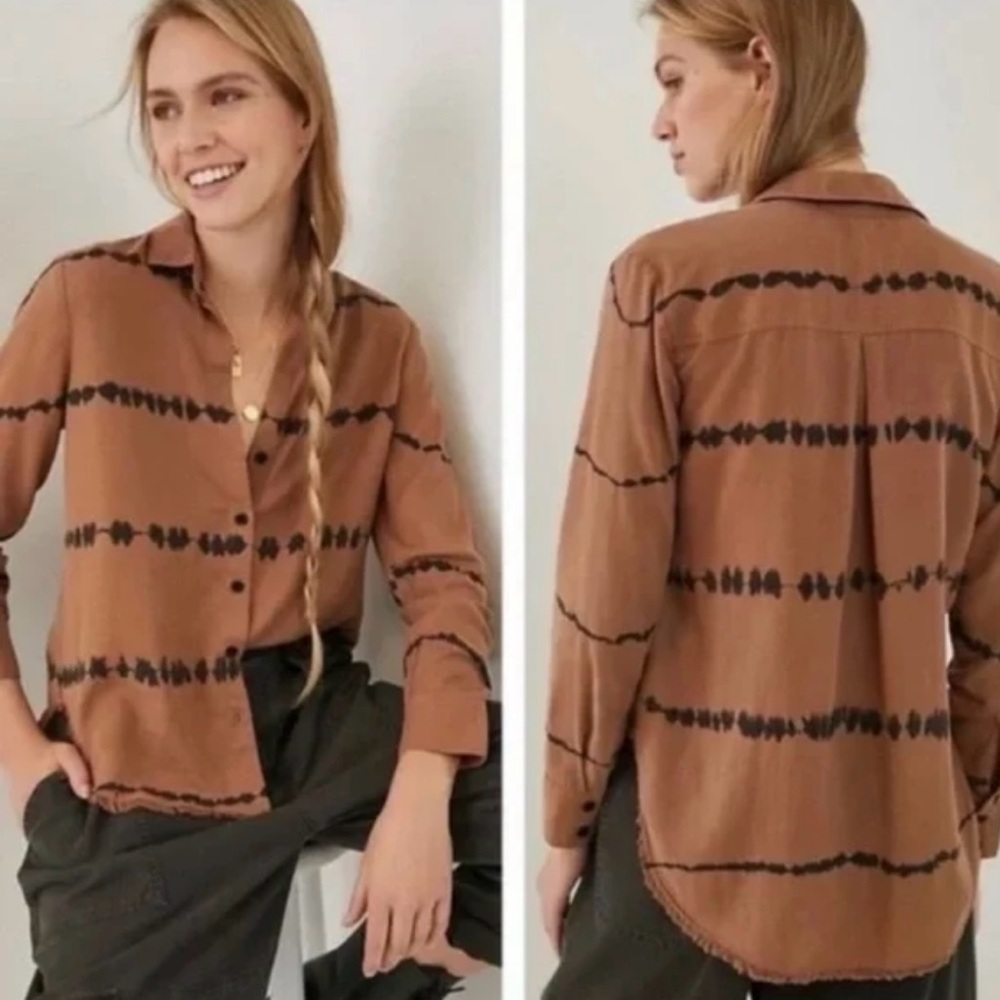 Cloth & Stone Anthropologie Black & Brown Tie Dye Blouse
